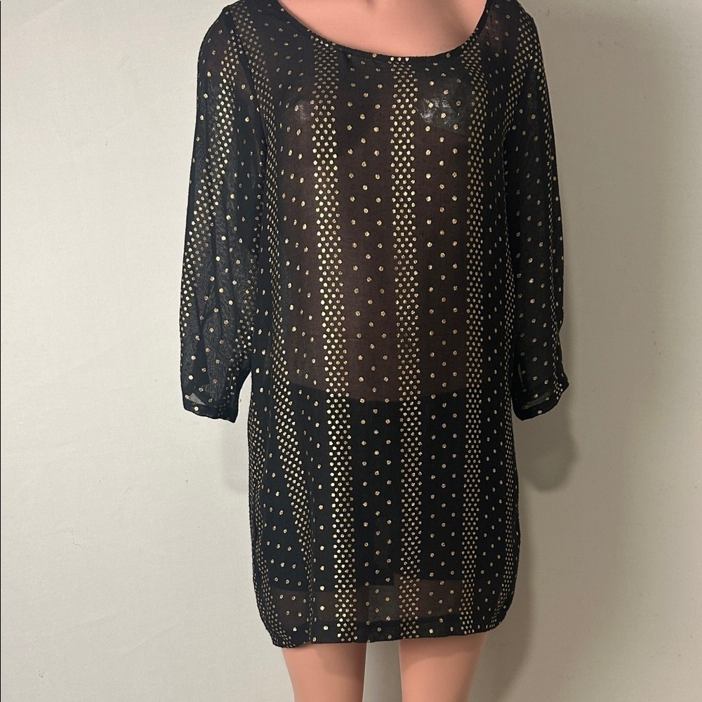 Ecote Urban Outfitters Sheer Black and Gold Polka Dot Women's Tunic Size L Beach